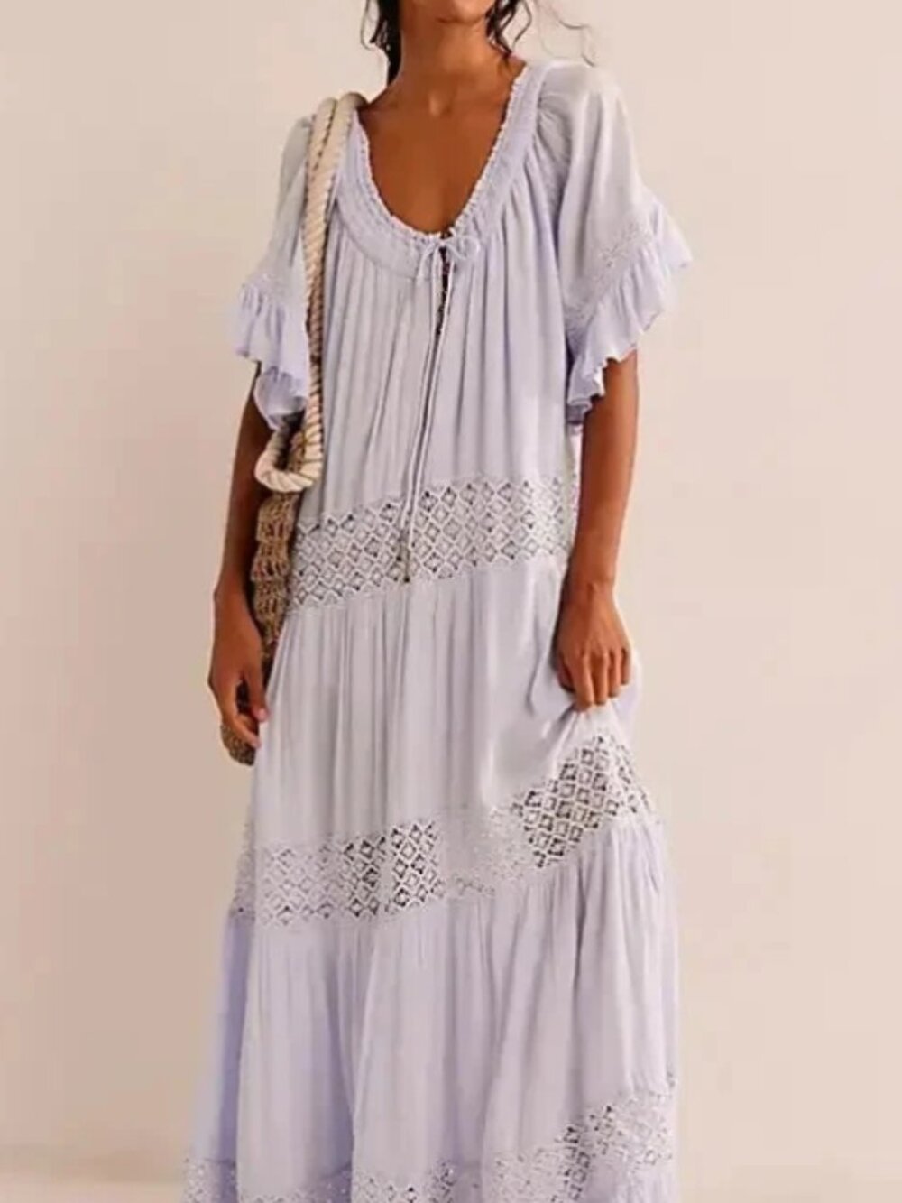 Free People Free est Dream On Maxi Dress Crochet Flutter Sleeve S - Picture 1 of 7